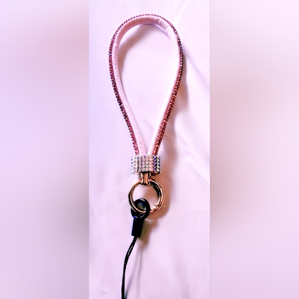Pink Rhinestone Phone Lanyard - Elegant Accessory